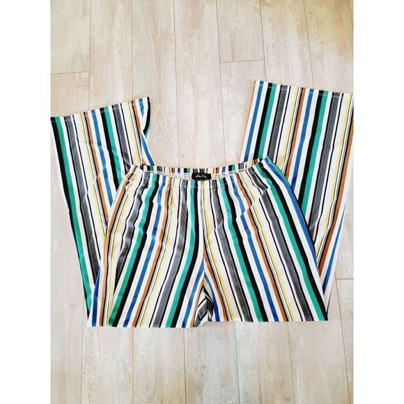 Melissa Paige L Multi Color Striped Elastic Boho Pants Size Large Funky 70's - Picture 1 of 7